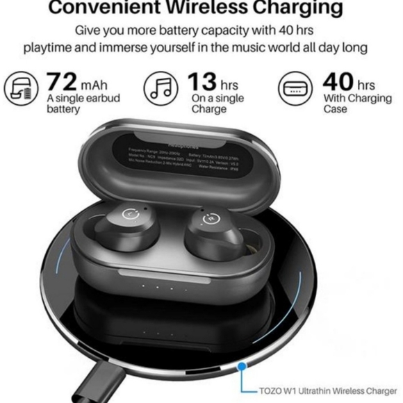 Tozo Active Noise Cancelling Wireless Earbuds, Waterproof Bluetooth Headphones - Picture 7 of 9